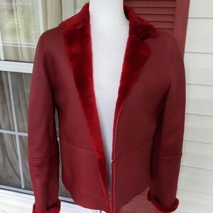 DONCASTER Vintage Y2K Women's Red Faux Fur Lined 100% Leather Jacket